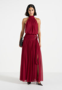Matilda Gathered Maxi Dress - Wine Red