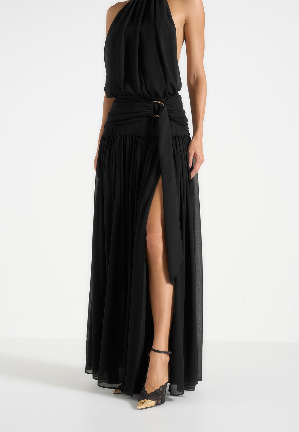 Matilda Gathered Maxi Dress - Black