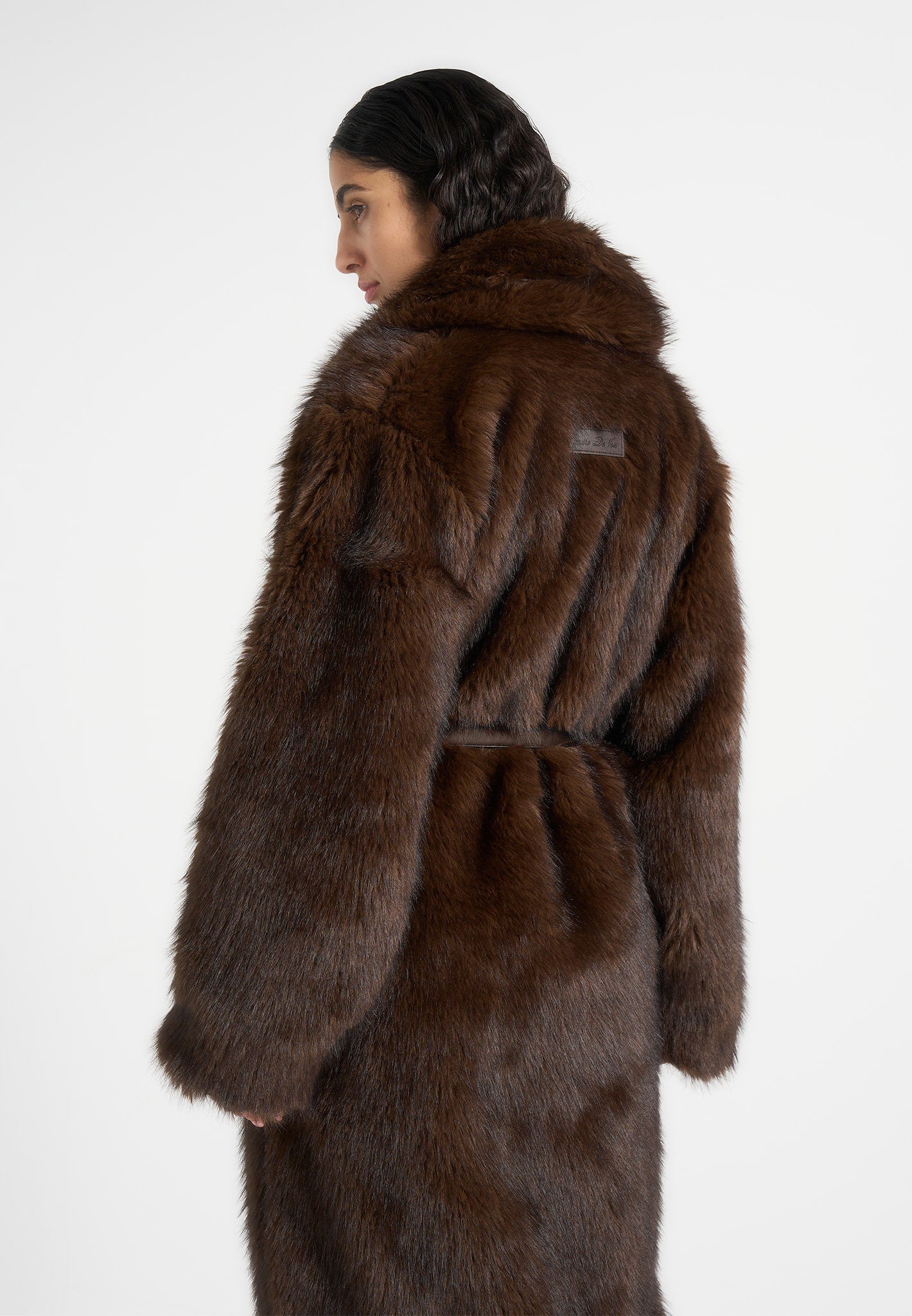 Bria - Oversized Faux Fur Coat With Belt - Brown