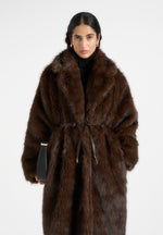 Bria - Oversized Faux Fur Coat With Belt - Brown