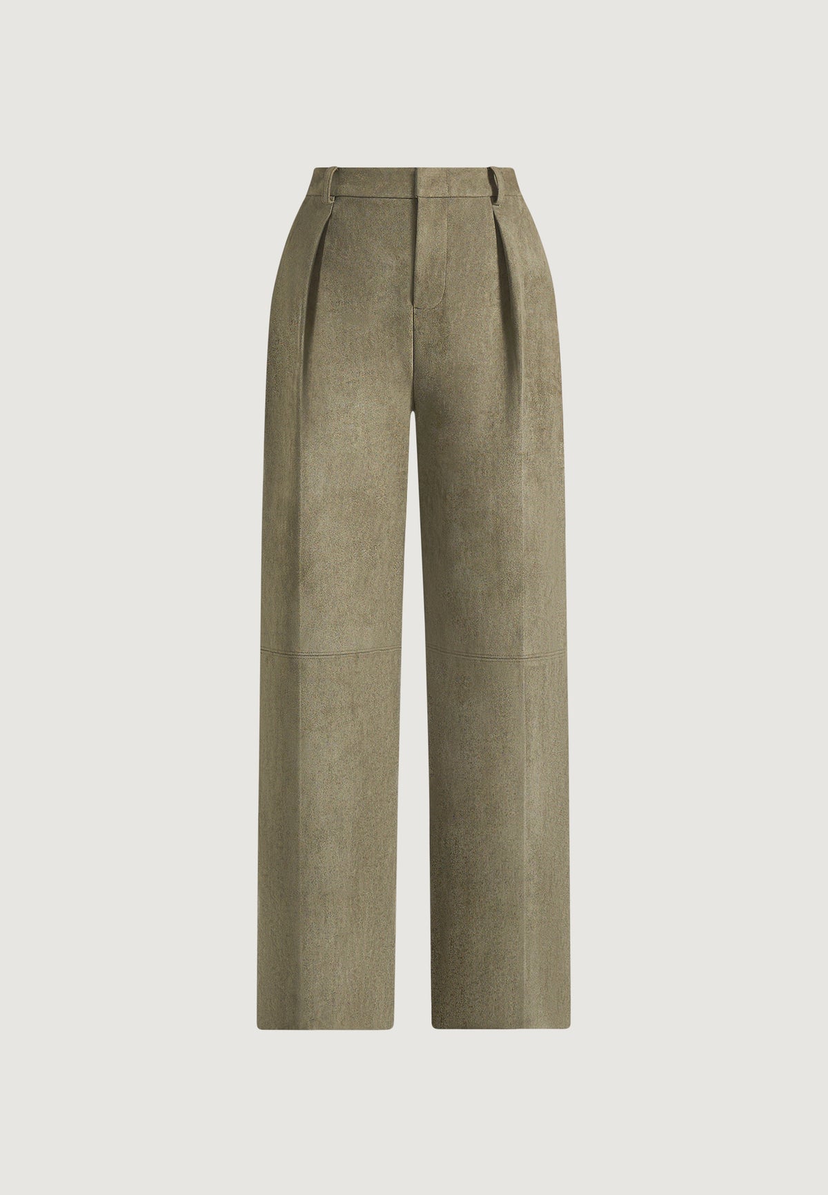 Solene - Suede Wide Leg Pleated Pants - Dark Sage