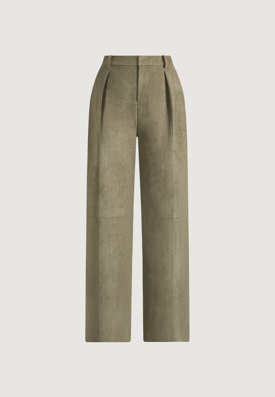 Solene - Suede Wide Leg Pleated Pants - Dark Sage