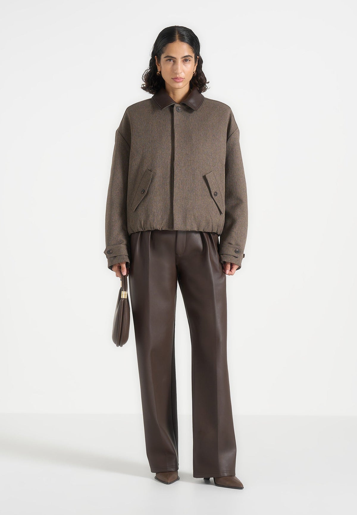 Cameron - Unisex Oversized Textured Tailored Bomber Jacket - Taupe