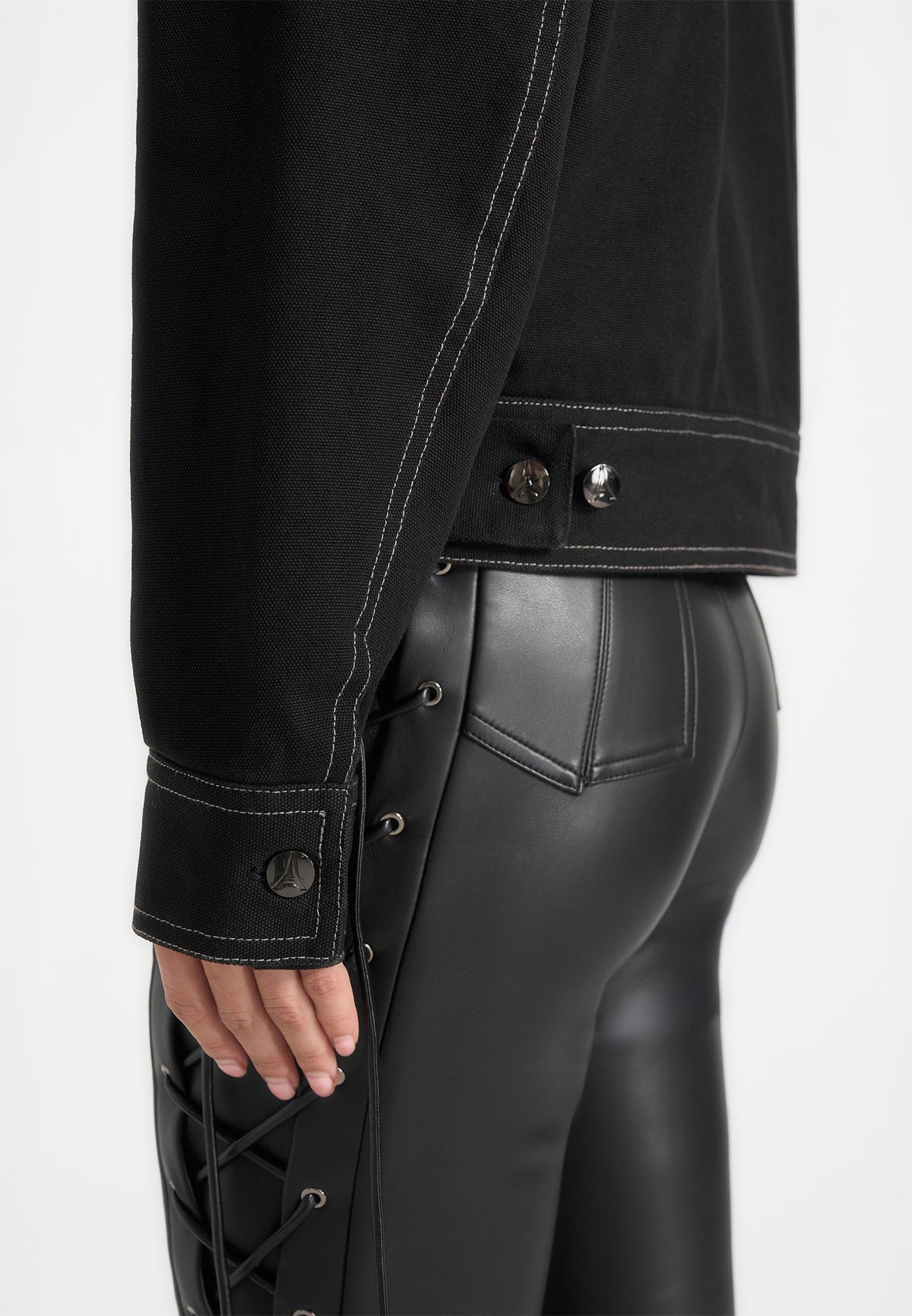 Nino - Unisex Clasp Detail Contrast Stitch Gabardine Jacket - Black