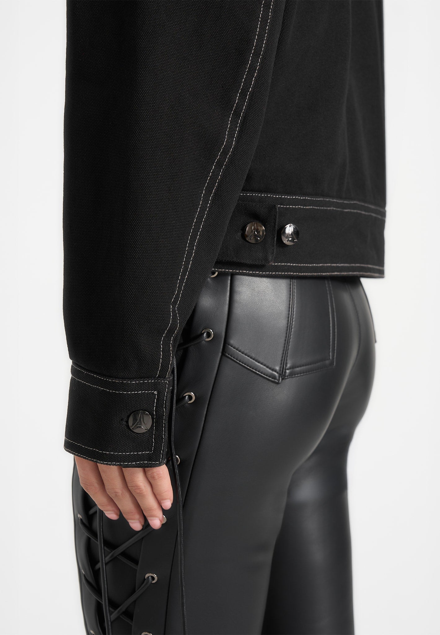 Nino - Unisex Clasp Detail Contrast Stitch Gabardine Jacket - Black