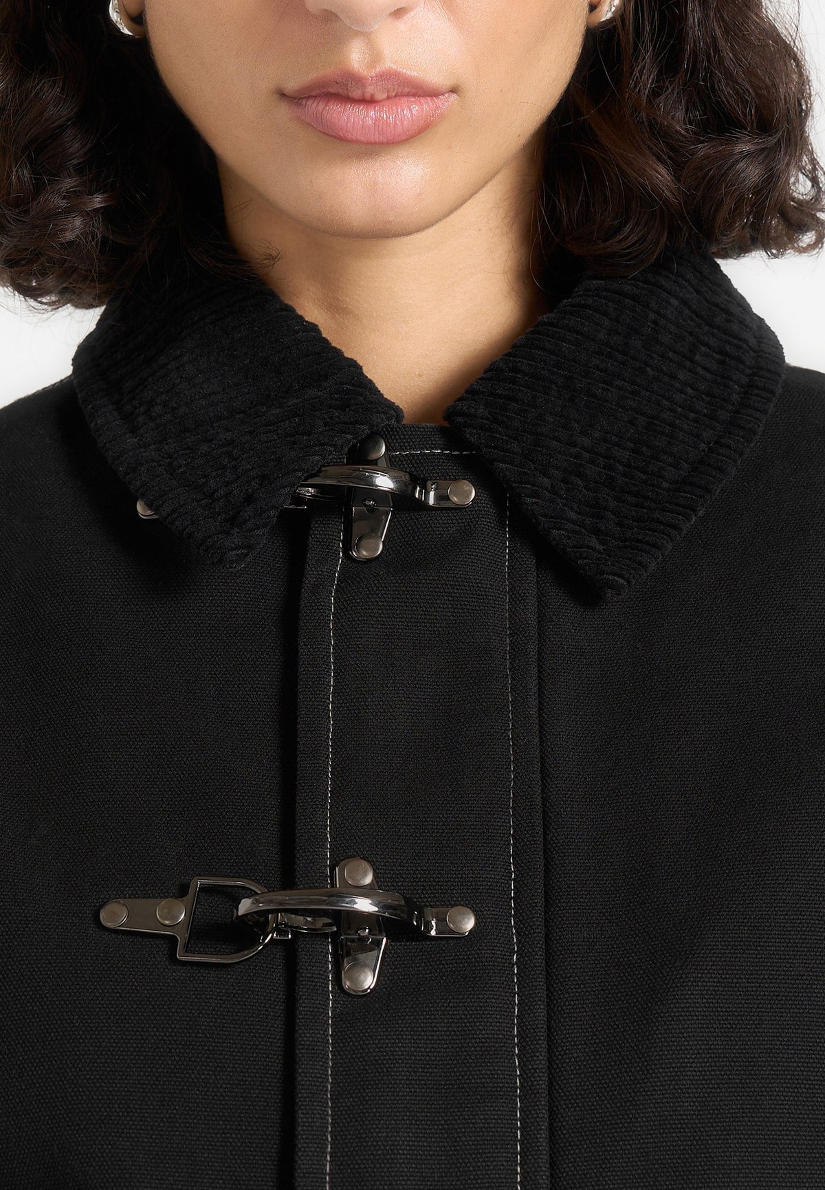 Nino - Unisex Clasp Detail Contrast Stitch Gabardine Jacket - Black