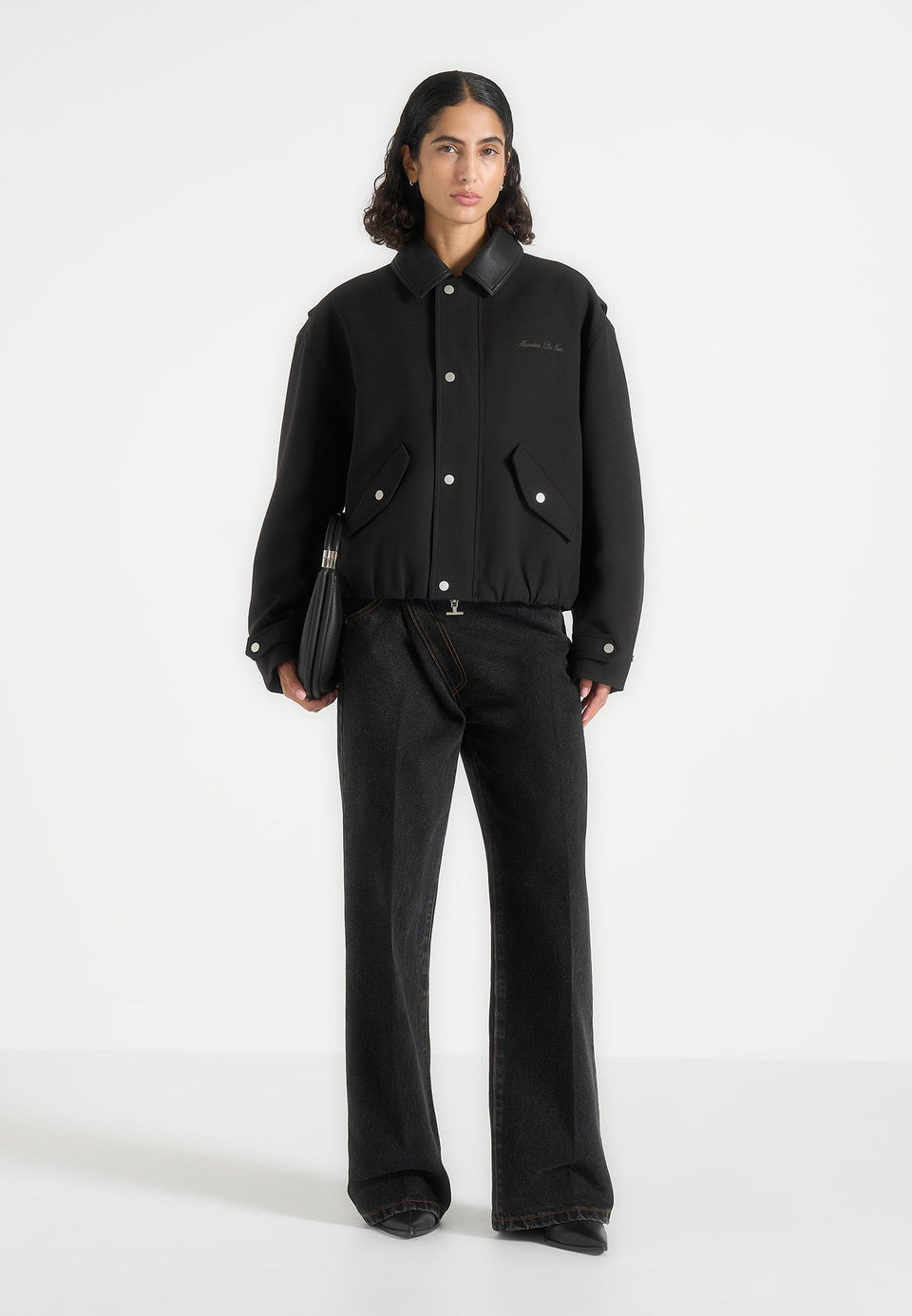 Cameron - Unisex Oversized Tailored Wool-Blend Bomber Jacket - Black