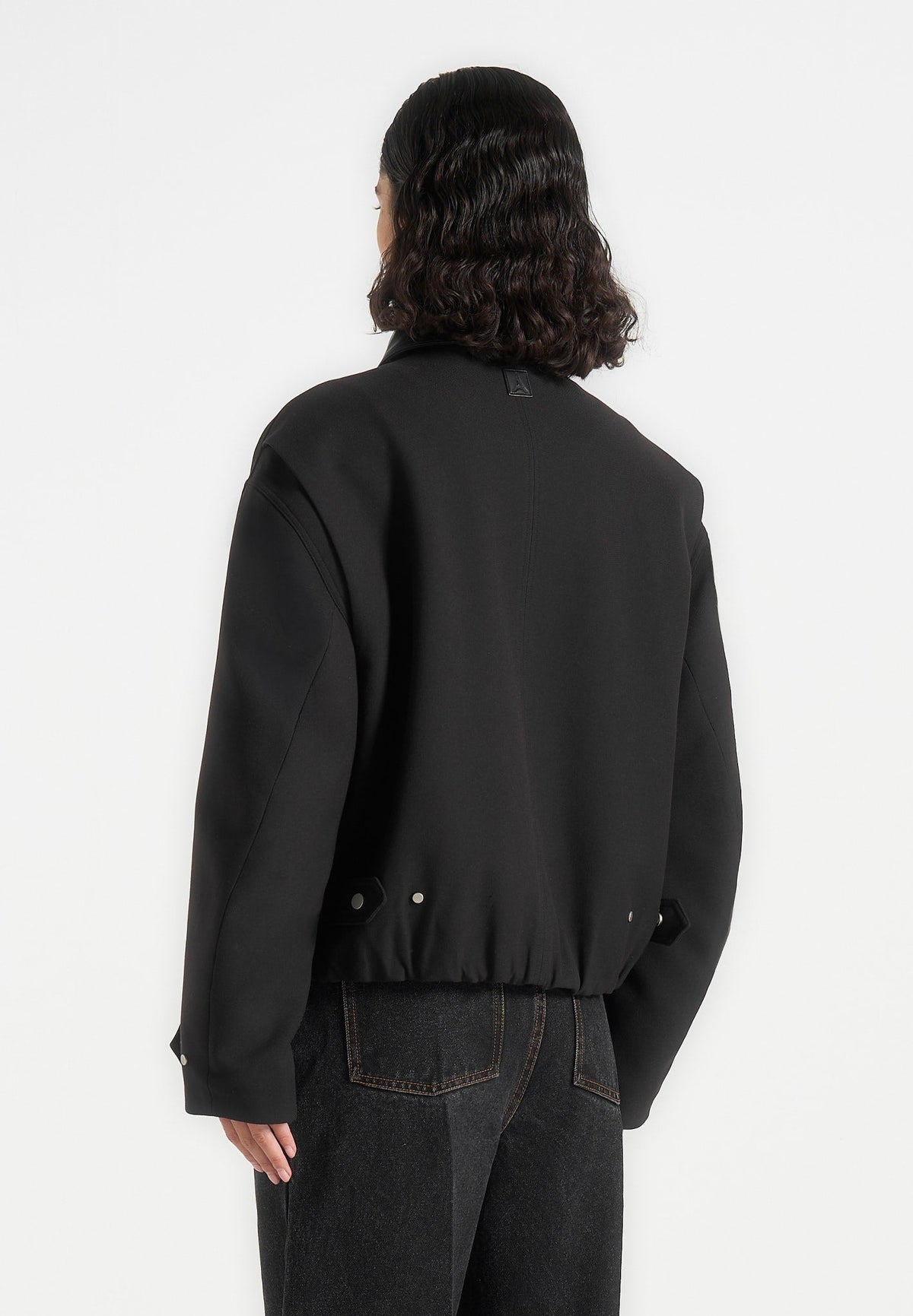 Cameron - Unisex Oversized Tailored Wool-Blend Bomber Jacket - Black