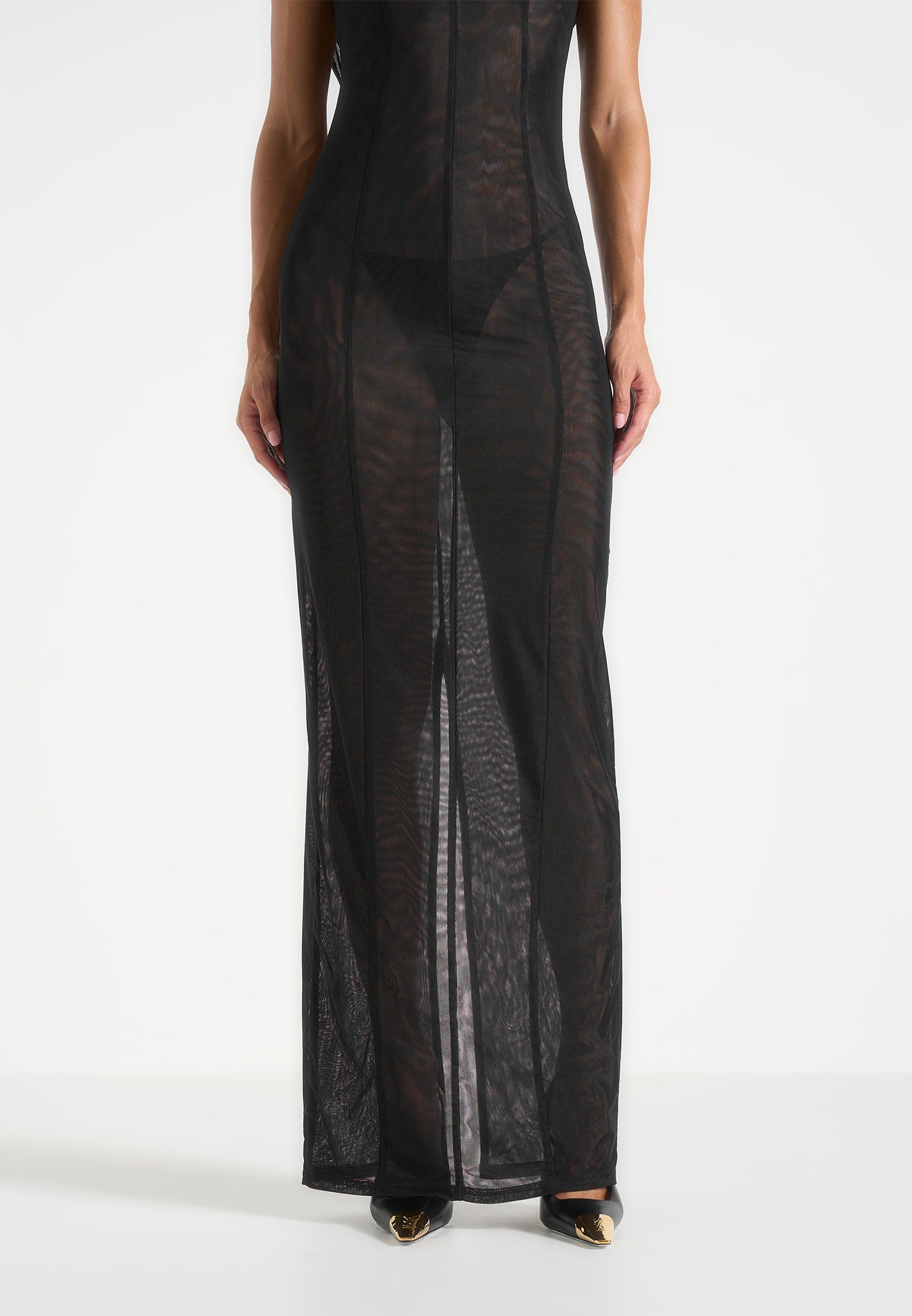 Ulina Seamed Hardware Detail Maxi Dress - Black