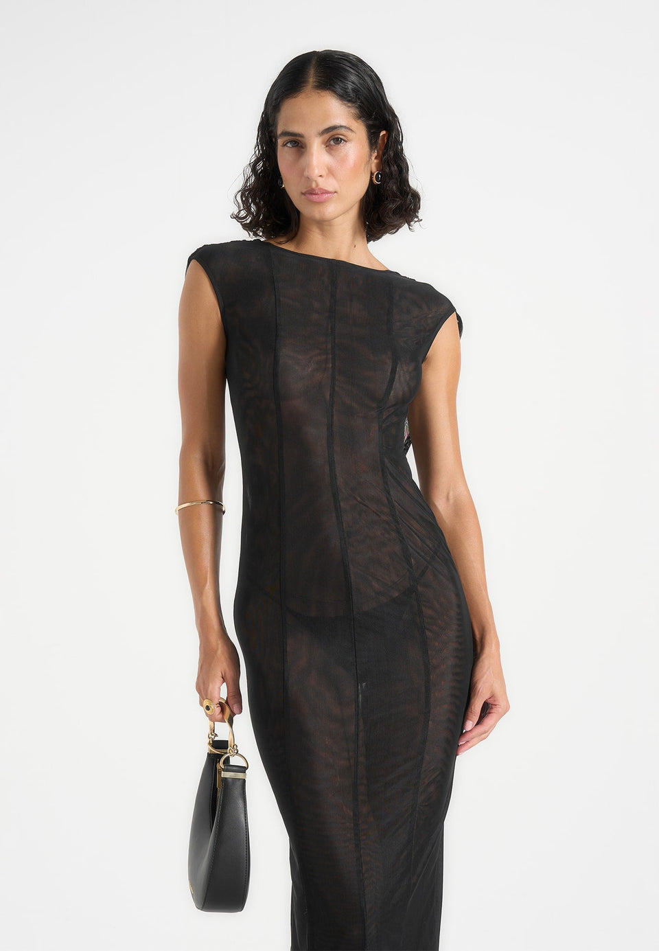 Ulina Seamed Hardware Detail Maxi Dress - Black