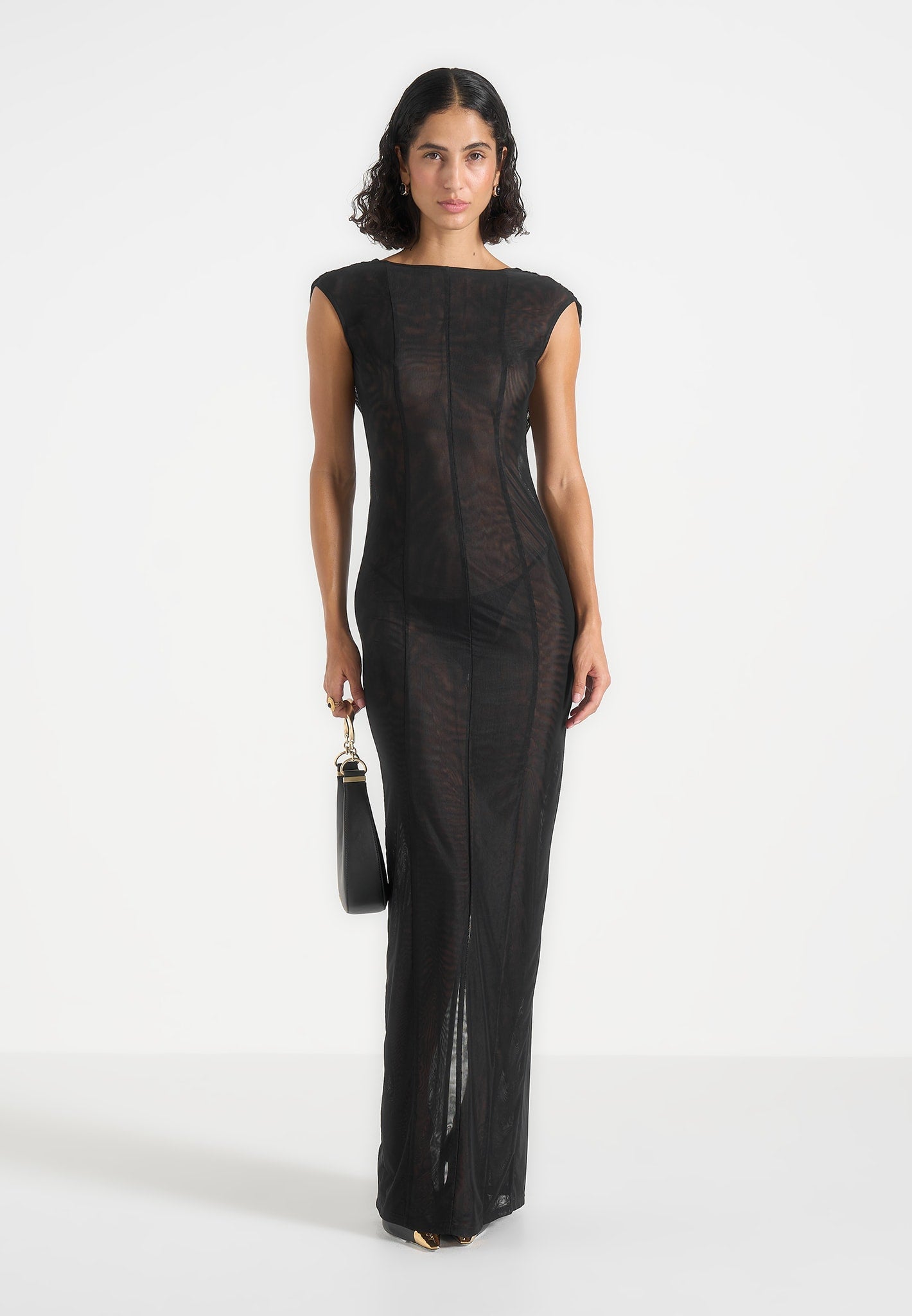 Ulina Seamed Hardware Detail Maxi Dress - Black