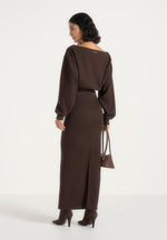 Esme - Belted Knit Maxi Sweater Dress - Brown