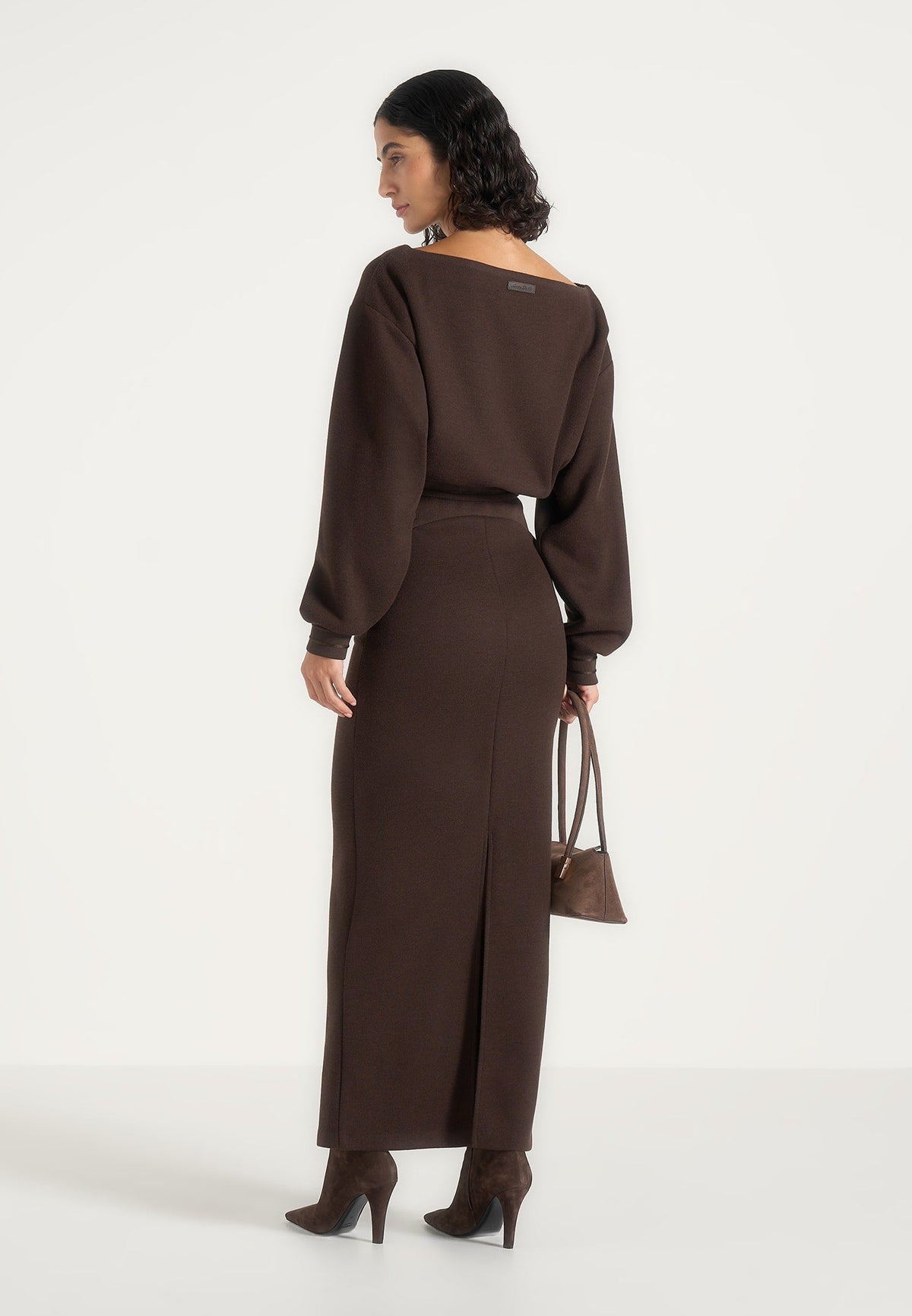 Esme - Belted Knit Maxi Sweater Dress - Brown