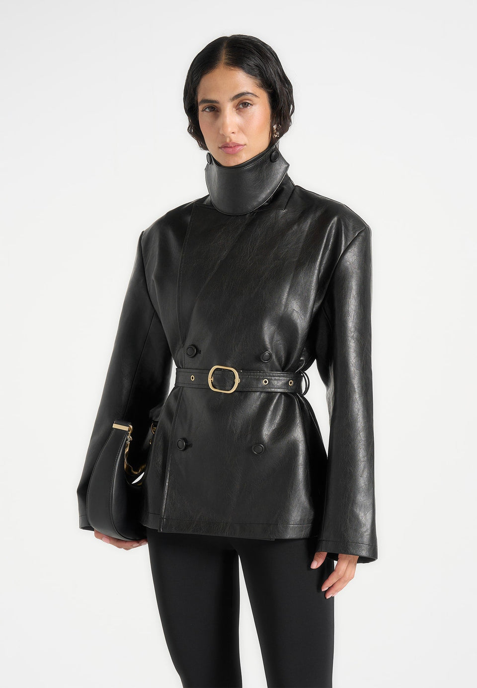 Whitney - Oversized Blazer Jacket With/ Belt - Black