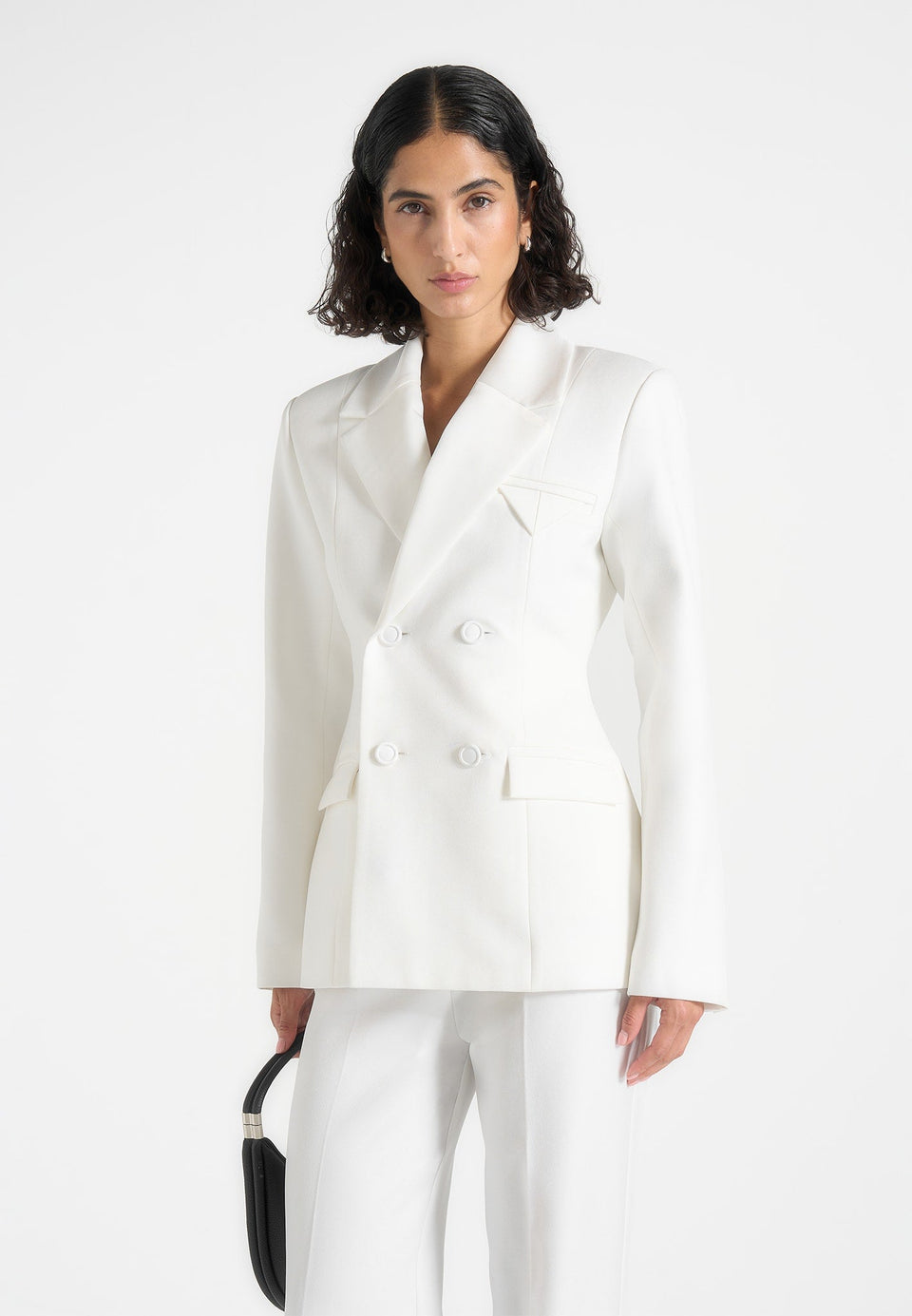 Maia Contrast Satin Blazer - White