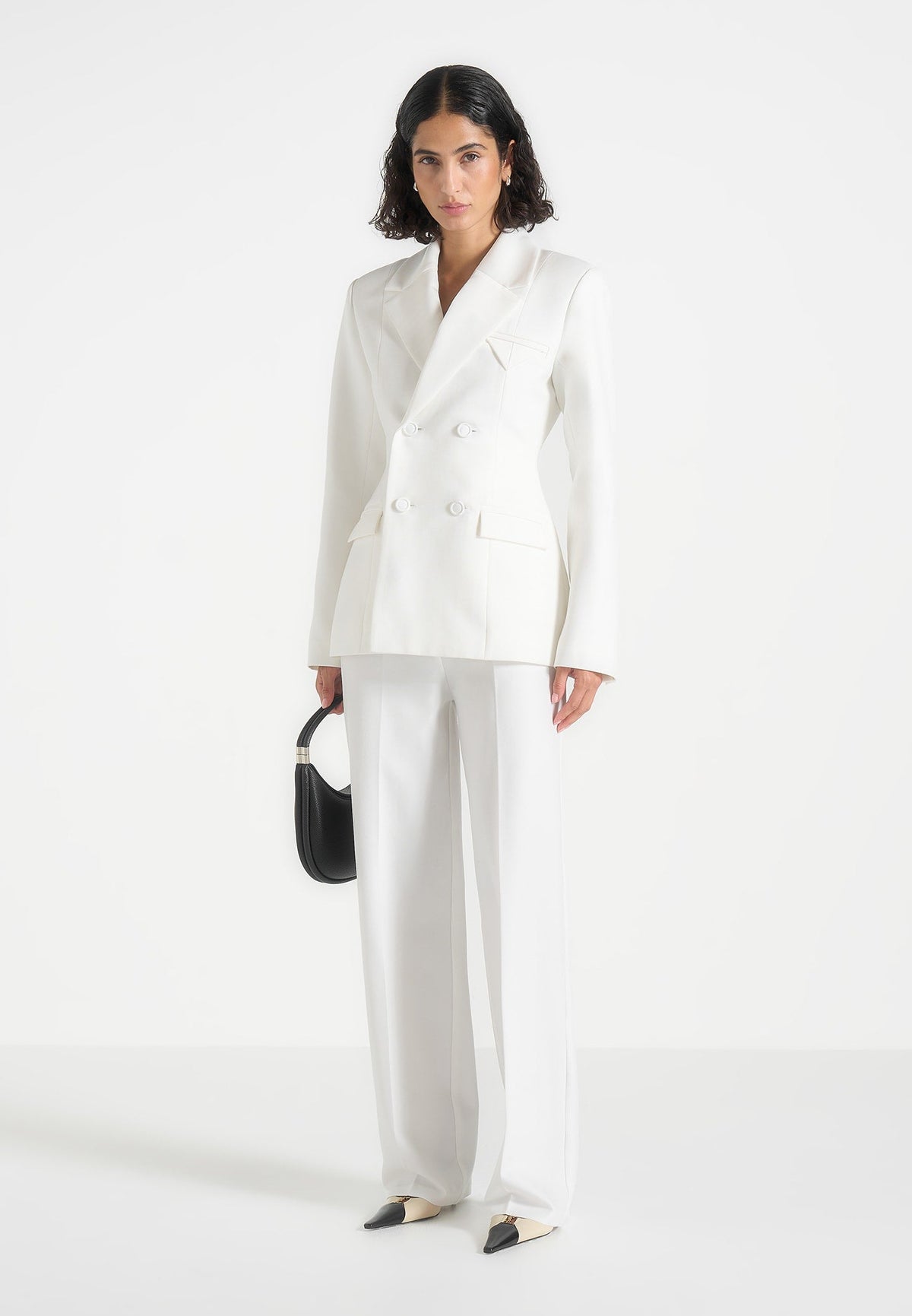 Maia Contrast Satin Blazer - White