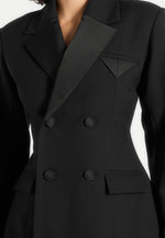 Maia Contrast Satin Blazer - Black