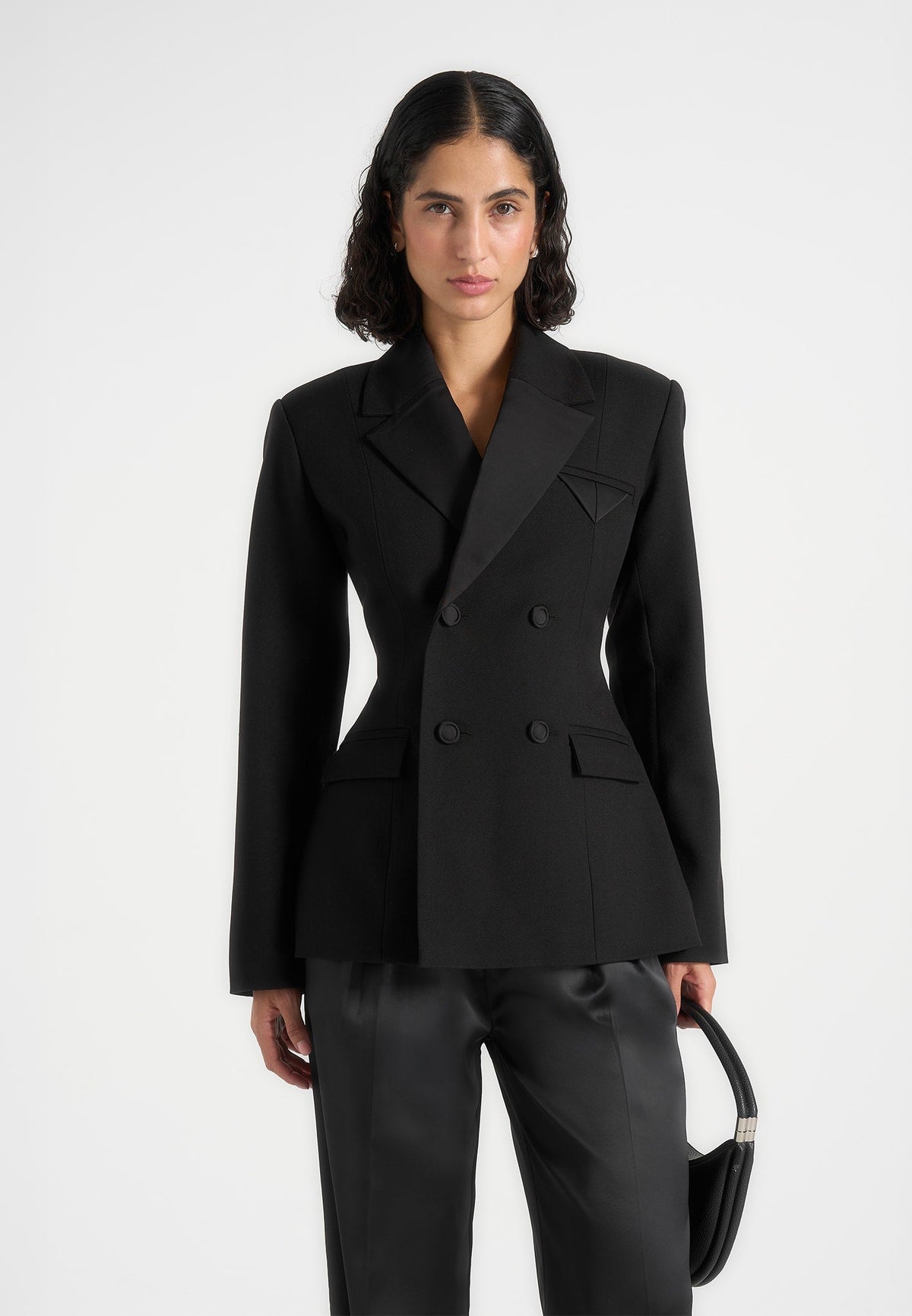 Maia Contrast Satin Blazer - Black