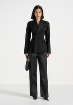 Maia Contrast Satin Blazer - Black