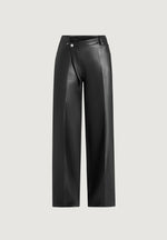 Astrid - Wrapover Wide Leg Leather Trousers - Black