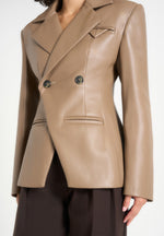 Beatrice - Leather Double Breasted Hourglass Blazer - Taupe