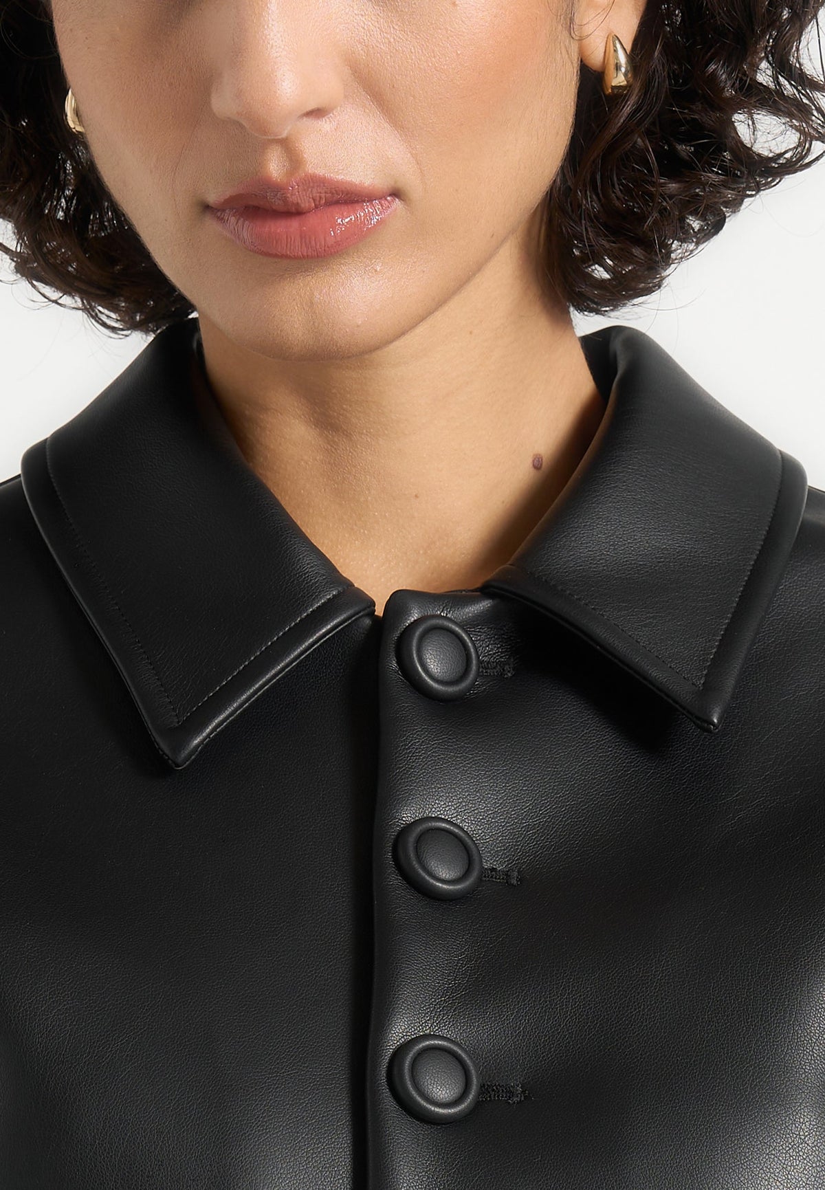 Maggie - Leather Collared Hourglass Jacket - Black