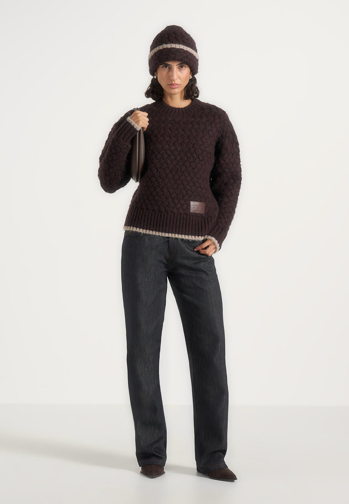Otis - Waffle Knit Beanie - Brown