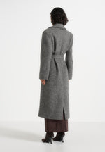 Jena - Wide Shoulder Wool Coat with Cinch Belt - Grey