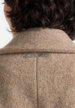 Jena - Wide Shoulder Wool Coat with Cinch Belt - Taupe