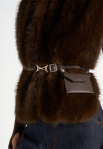 Greta - Belted Fur Wrap Jacket With Pouch - Brown