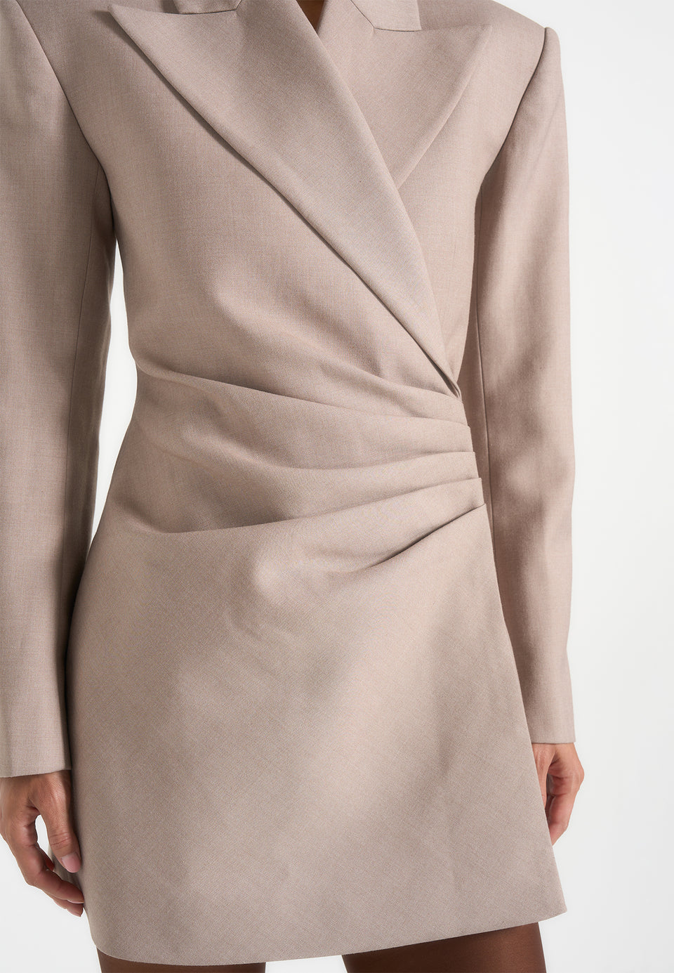 Yasmin - Asymmetric Ruched Blazer Mini Dress - Taupe