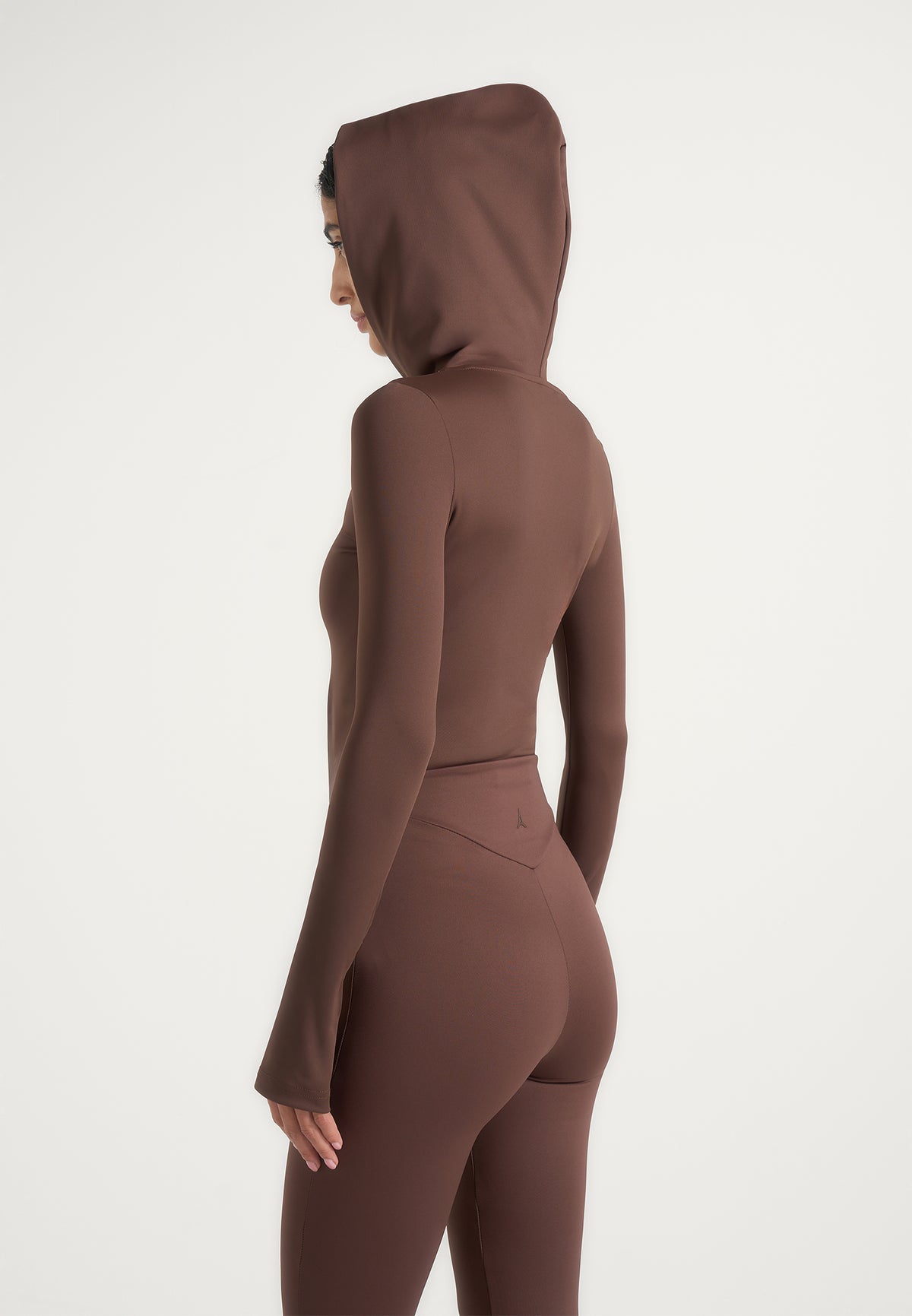 Elara - Hooded Long Sleeve Bodysuit - Brown