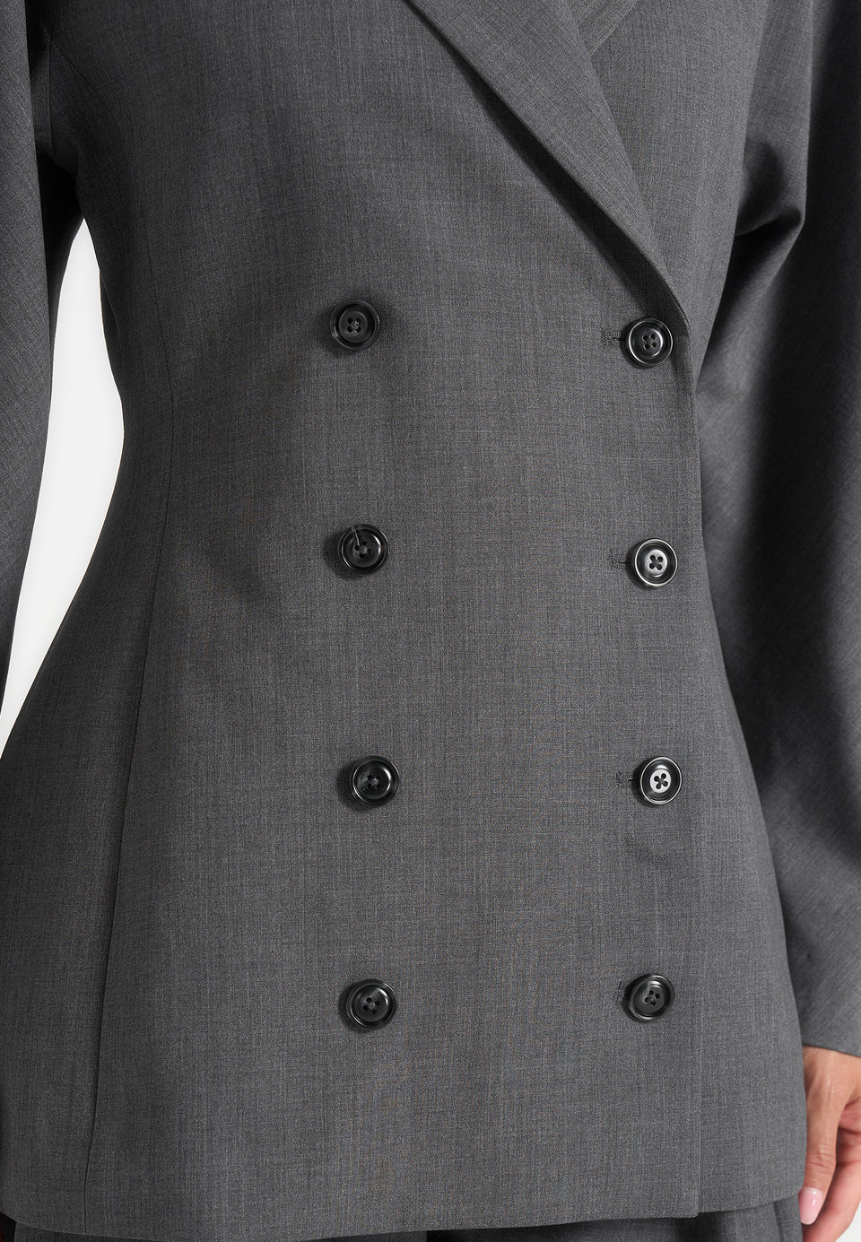 Greer - Wool-Blend Balloon Sleeve Double Breasted Blazer - Grey