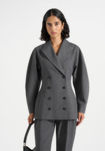 Greer - Wool-Blend Balloon Sleeve Double Breasted Blazer - Grey