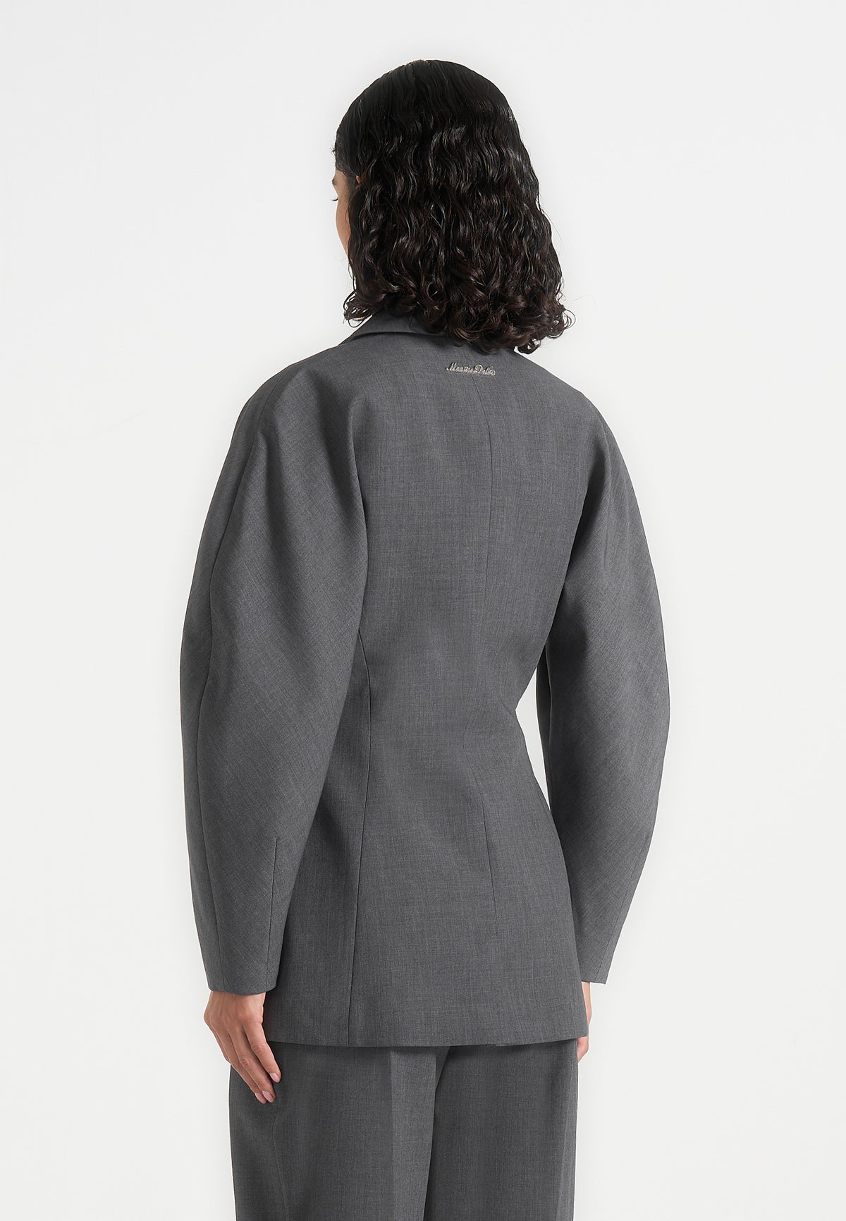 Greer - Wool-Blend Balloon Sleeve Double Breasted Blazer - Grey