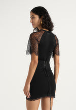 Nadia - Chantilly Lace Sleeve Mini Dress With Lace-Up Back - Black