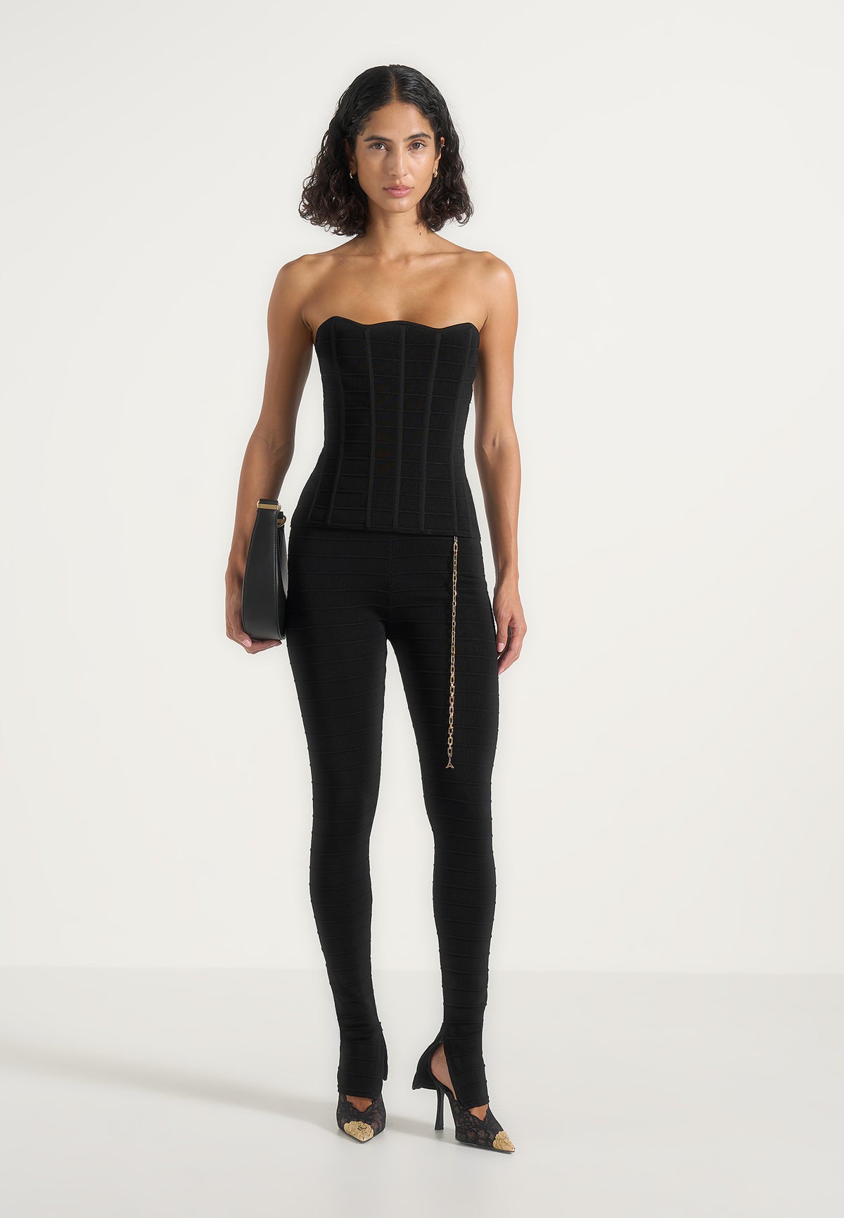 Karima - Ottoman Bandage Knit Corset Top - Black