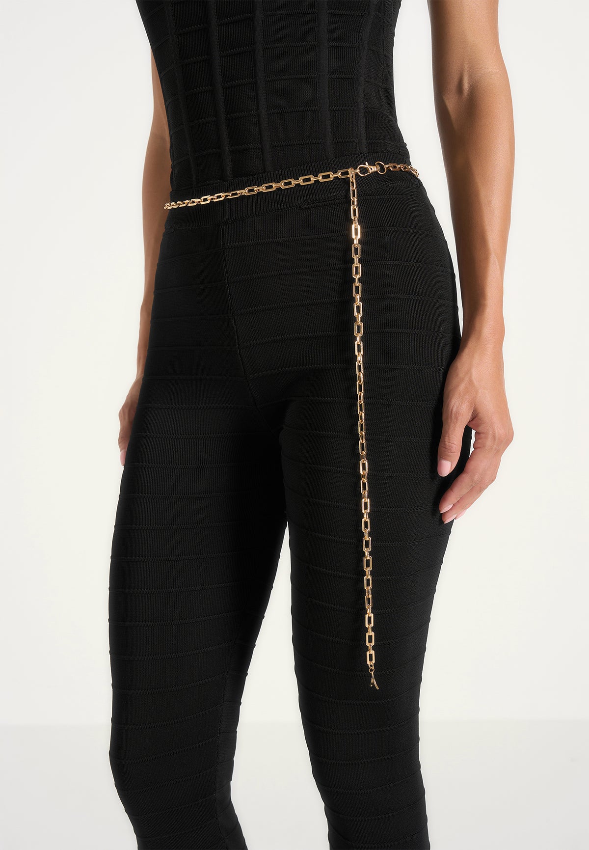 Leigh - Ottoman Bandage Knit Split Hem Leggings - Black