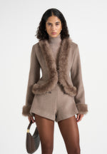 Lina - Sculpted Wool & Fur Trim Jacket - Taupe