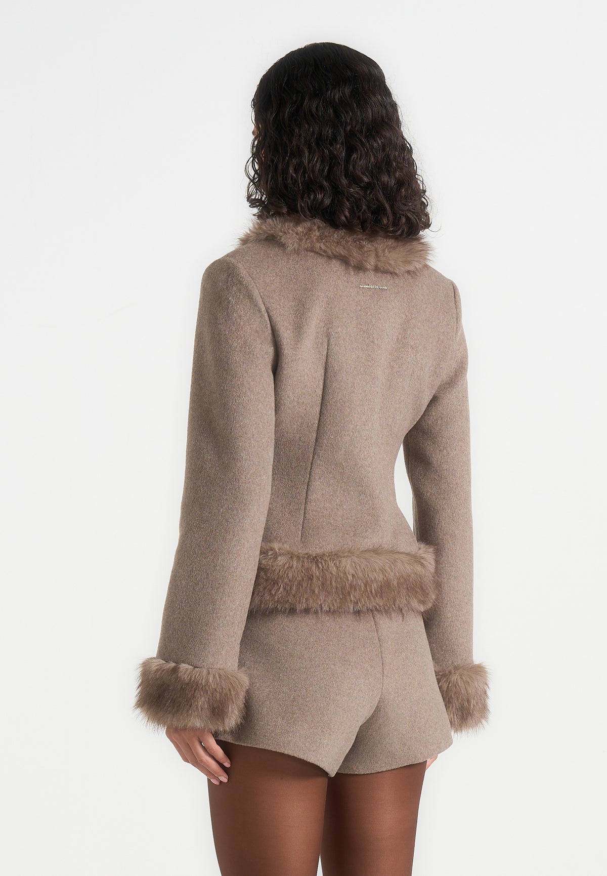 Lina - Sculpted Wool & Fur Trim Jacket - Taupe