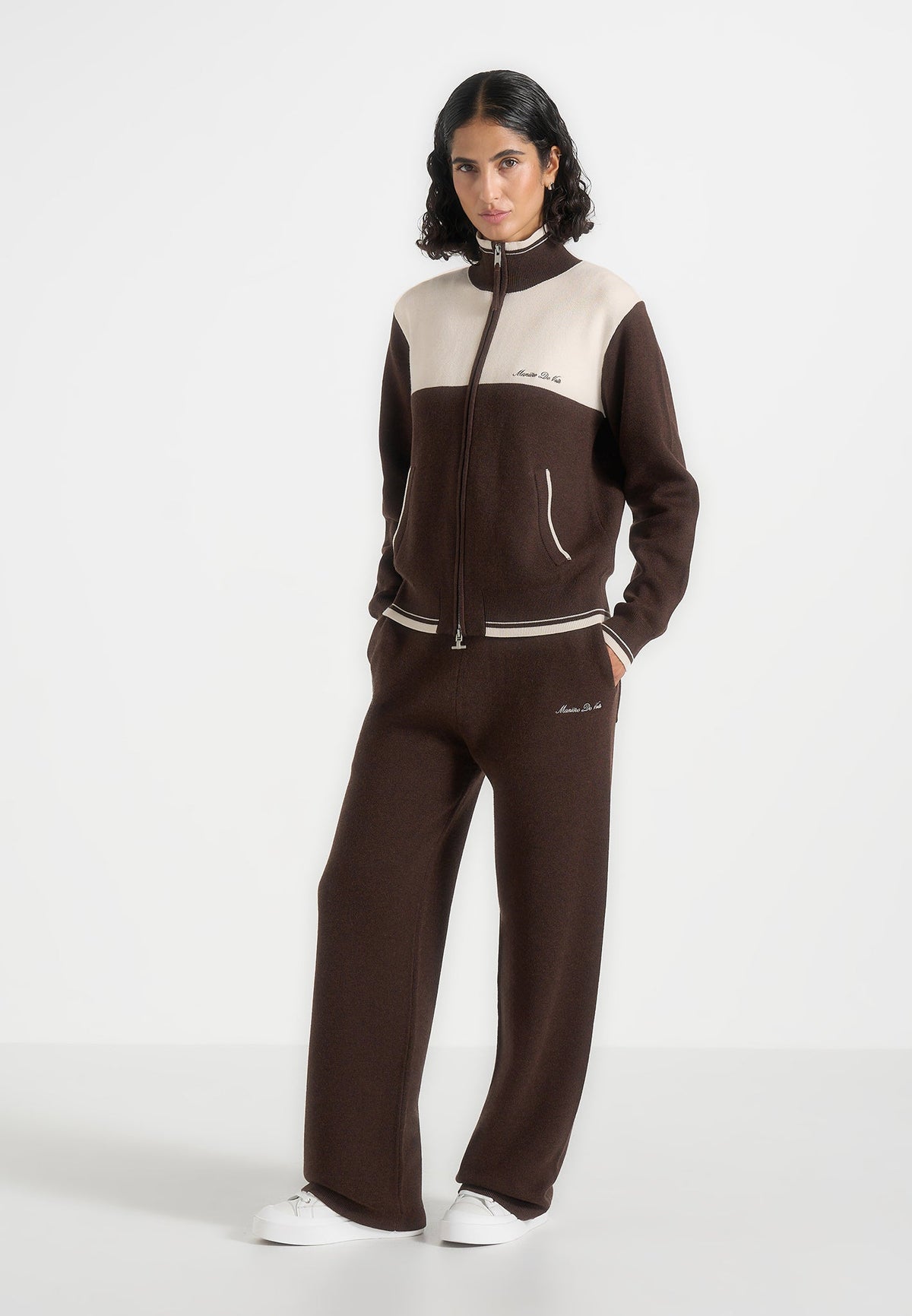 Max - Colour Block Signature Knit Track Pants - Brown / Cream