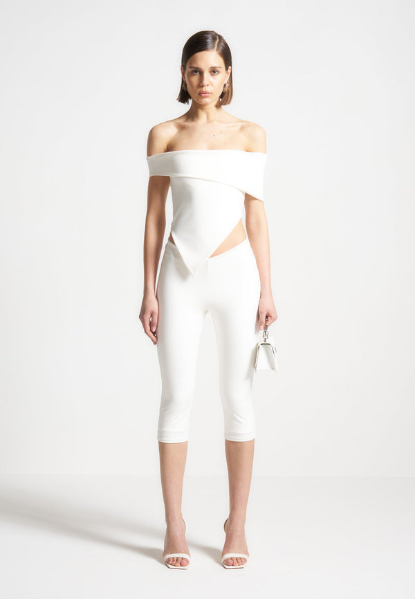 Angled Hem Bardot Top - Off White