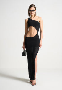 Asymmetric Crochet Knit Cut Out Maxi Dress - Black