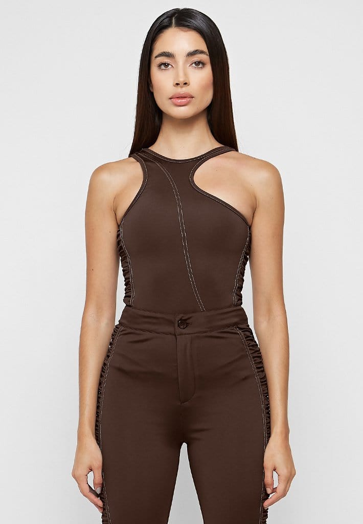 asymmetric-ruched-side-bodysuit-chocolate-brown