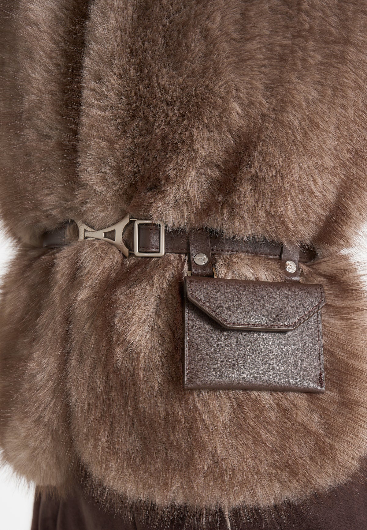 Greta - Belted Fur Wrap Jacket With Pouch - Taupe