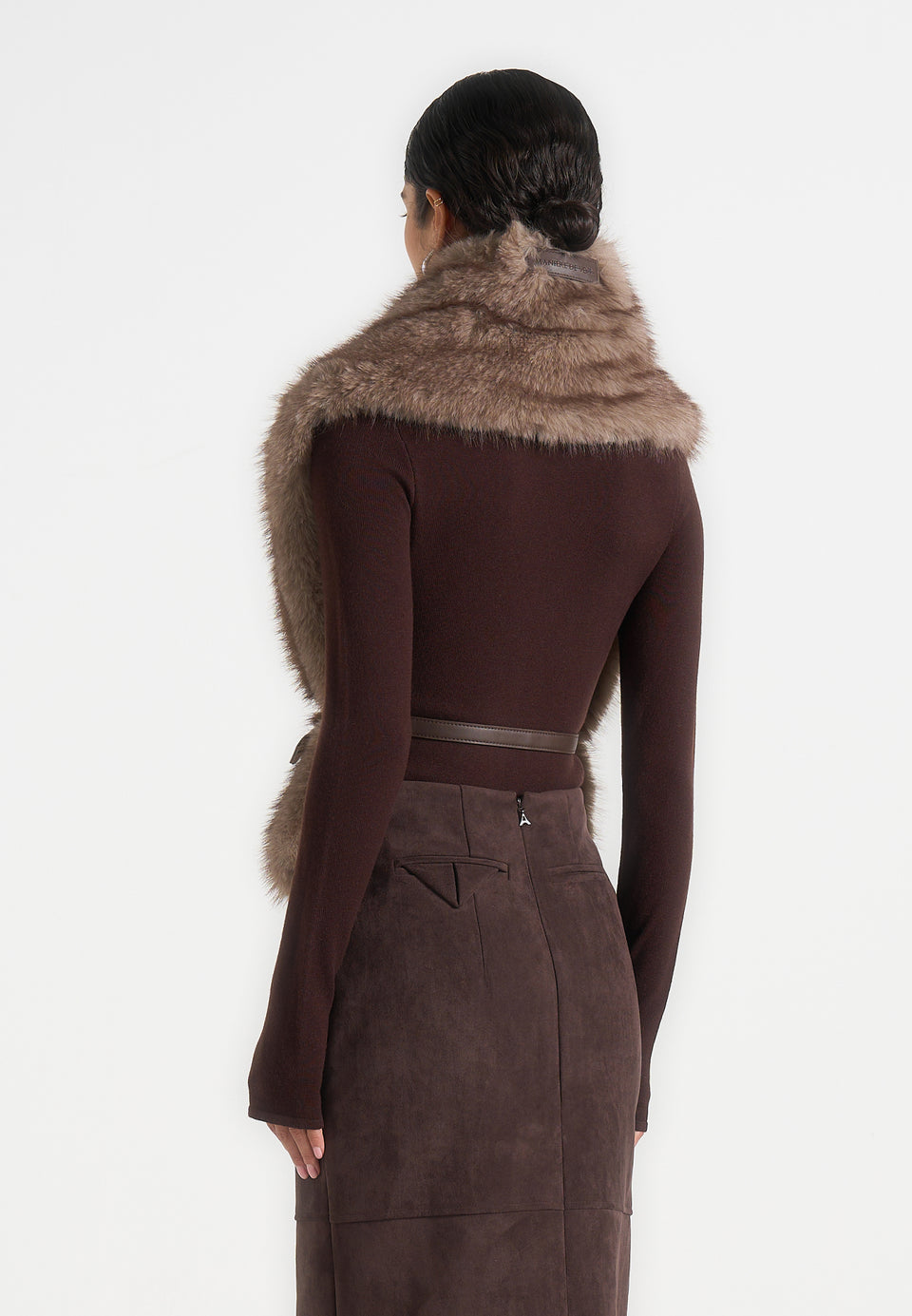 Greta - Belted Fur Wrap Jacket With Pouch - Taupe