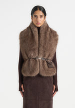 Greta - Belted Fur Wrap Jacket With Pouch - Taupe