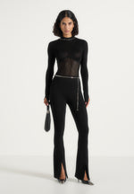 Isabeau - Contour Knit Bodysuit with Chain - Black