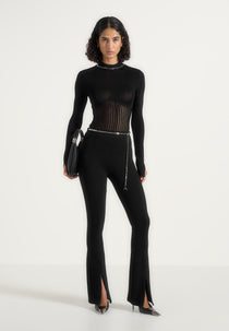 Alienor - Fit and Flare Leggings with Chain - Black