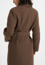 Jena - Wide Shoulder Wool Coat with Cinch Belt - Brown